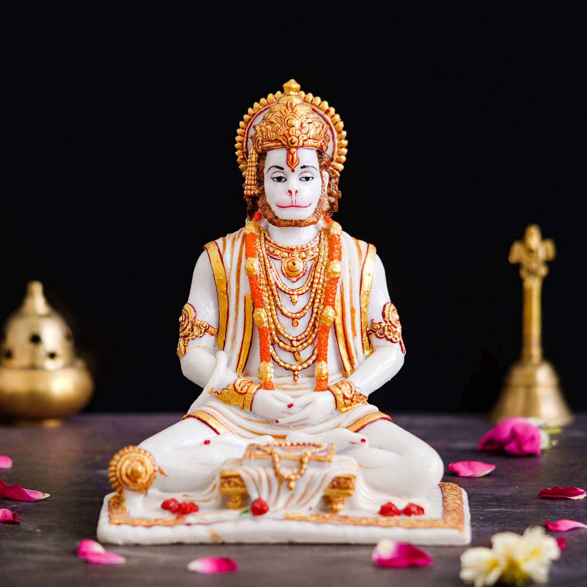 Lord Hanuman Sitting Statue with gada & Reading Book Decorative Showpiece