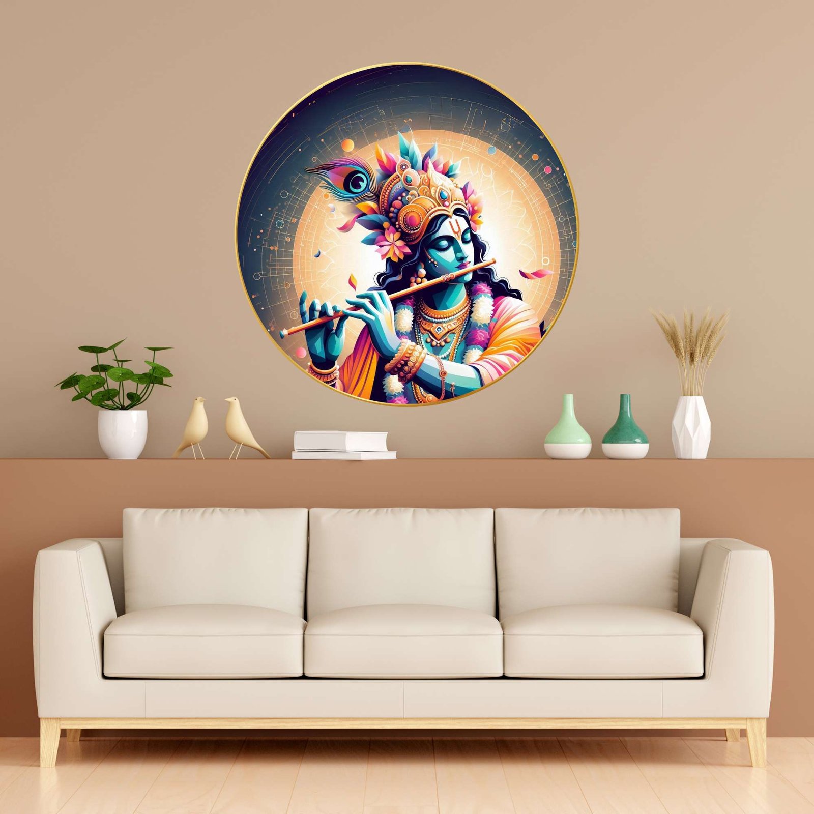 Wall Painting for Wall Decoration with Frame Sparkle Glossy Round Golden Framed Large Painting Office, Living Room, Bedroom, Home Decoration