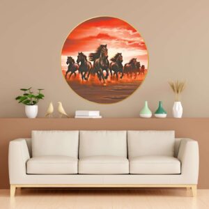 Wall Painting for Wall Decoration with Frame Sparkle Glossy Round Golden Framed Large Painting Office, Living Room, Bedroom, Home Decoration