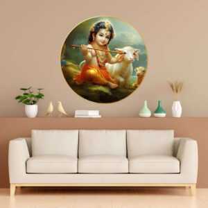 Wall Painting for Wall Decoration with Frame Sparkle Glossy Round Golden Framed Large Painting Office, Living Room, Bedroom, Home Decoration