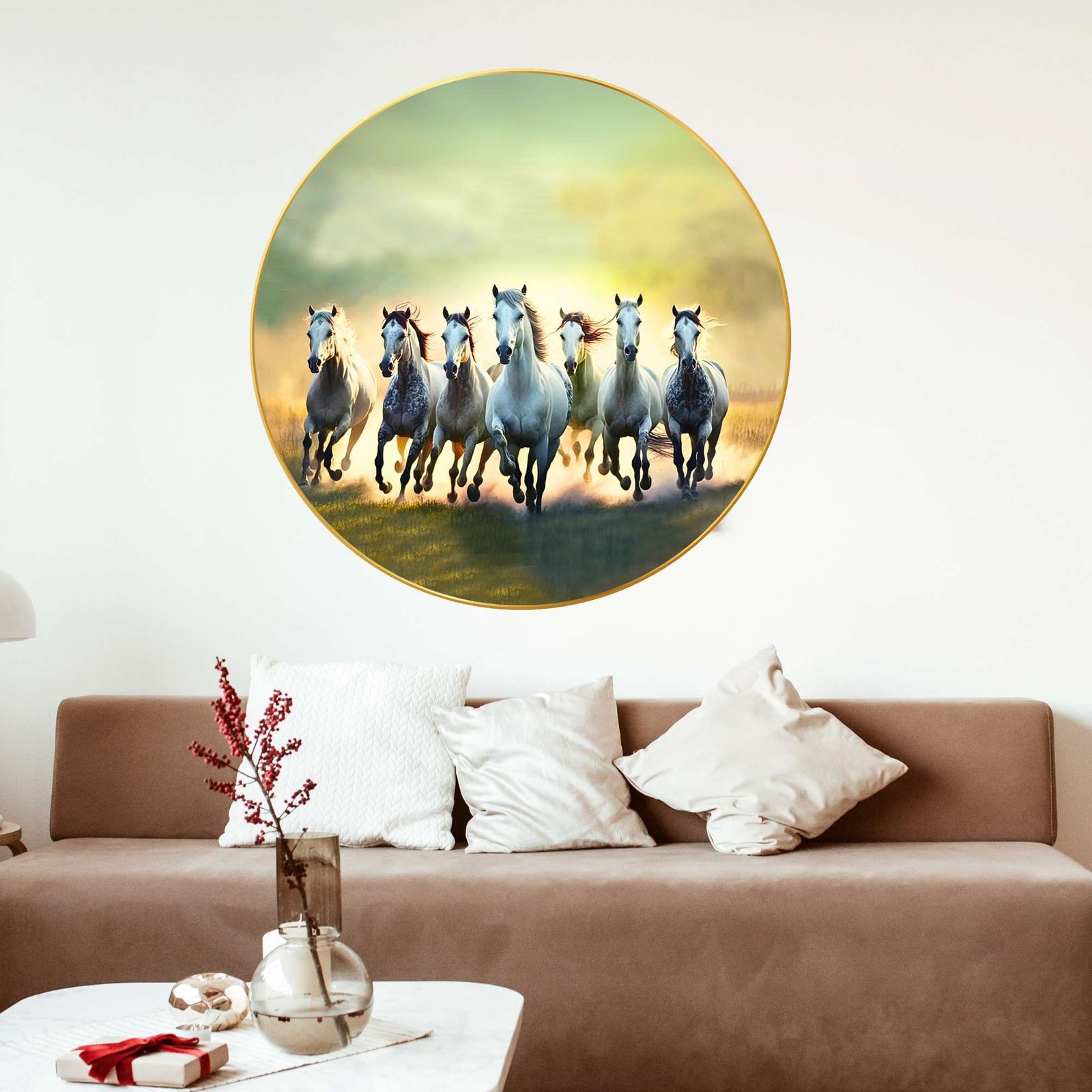 Wall Painting for Wall Decoration with Frame Sparkle Glossy Round Golden Framed Large Painting Office, Living Room, Bedroom, Home Decoration - Image 3