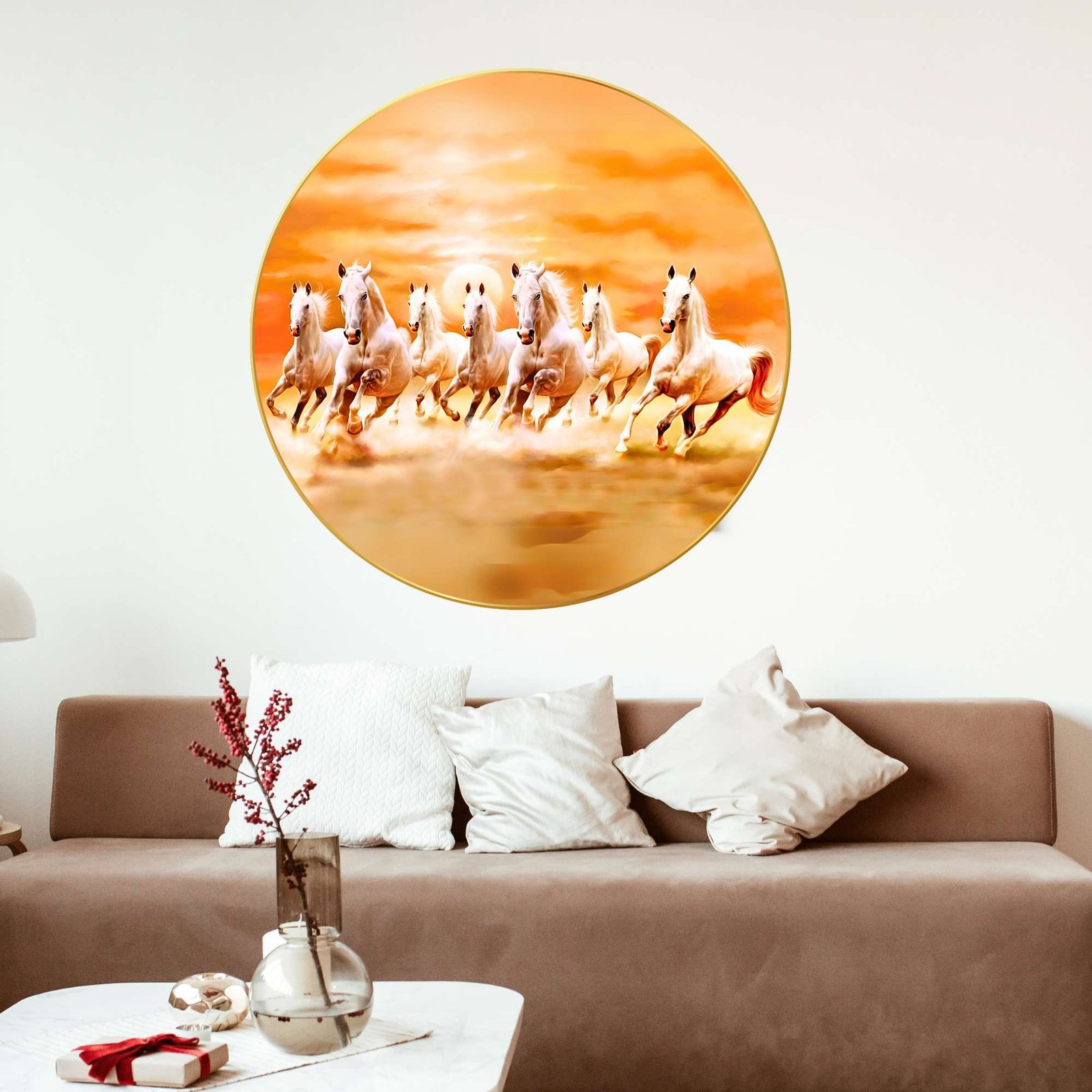 Wall Painting for Wall Decoration with Frame Sparkle Glossy Round Golden Framed Large Painting Office, Living Room, Bedroom, Home Decoration - Image 2