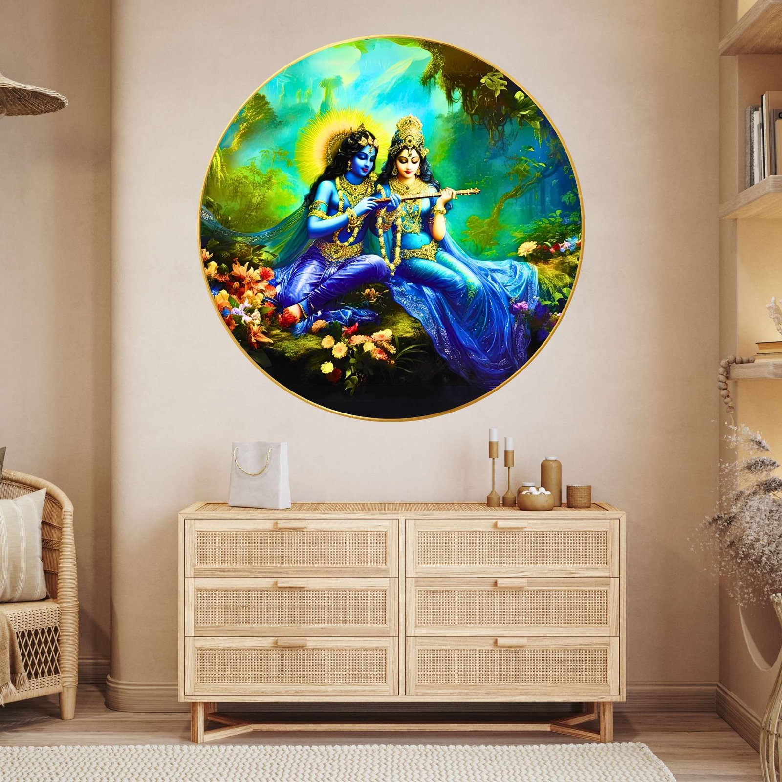 Wall Painting for Wall Decoration with Frame Sparkle Glossy Round Golden Framed Large Painting Office, Living Room, Bedroom, Home Decoration - Image 3