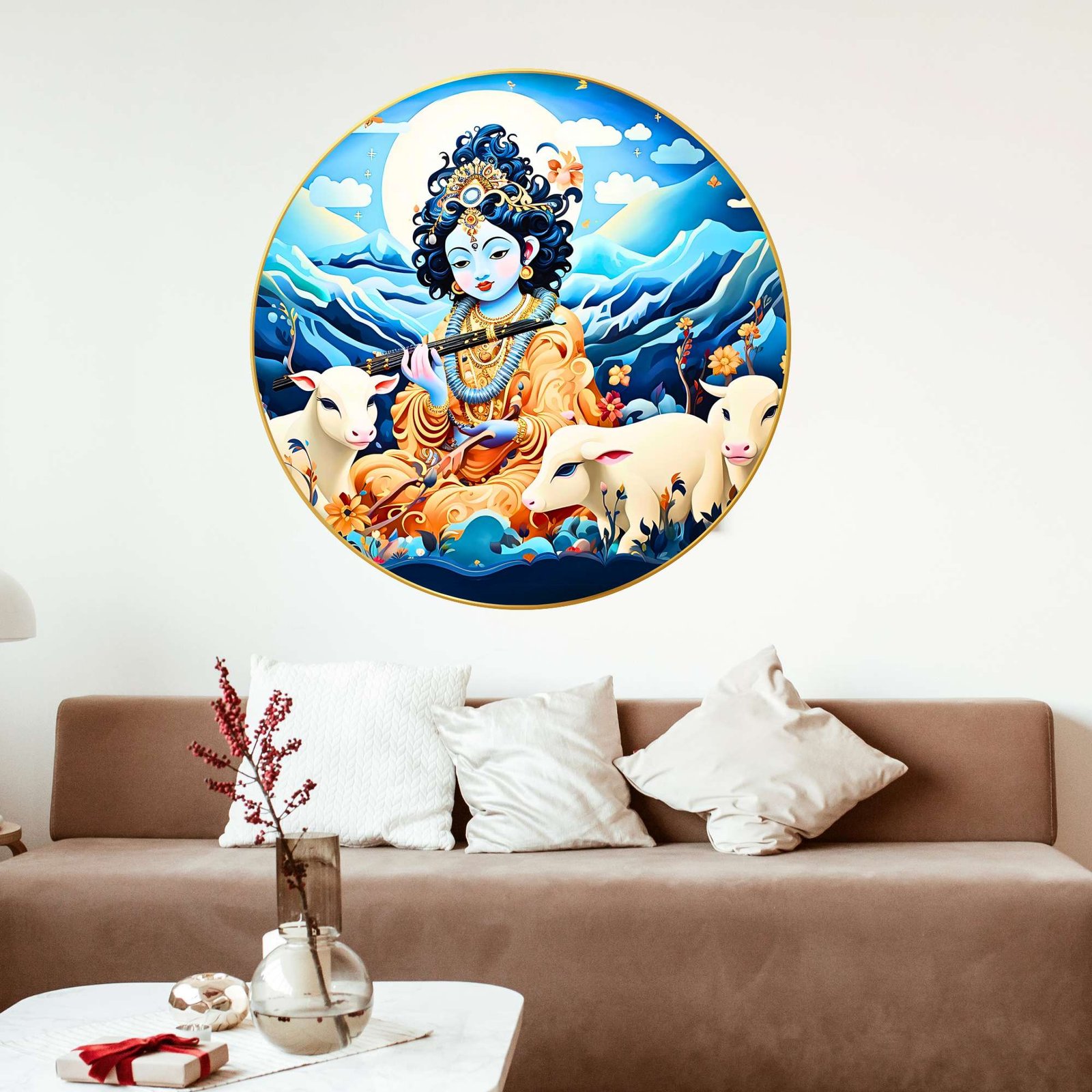 Wall Painting for Wall Decoration with Frame Sparkle Glossy Round Golden Framed Large Painting Office, Living Room, Bedroom, Home Decoration