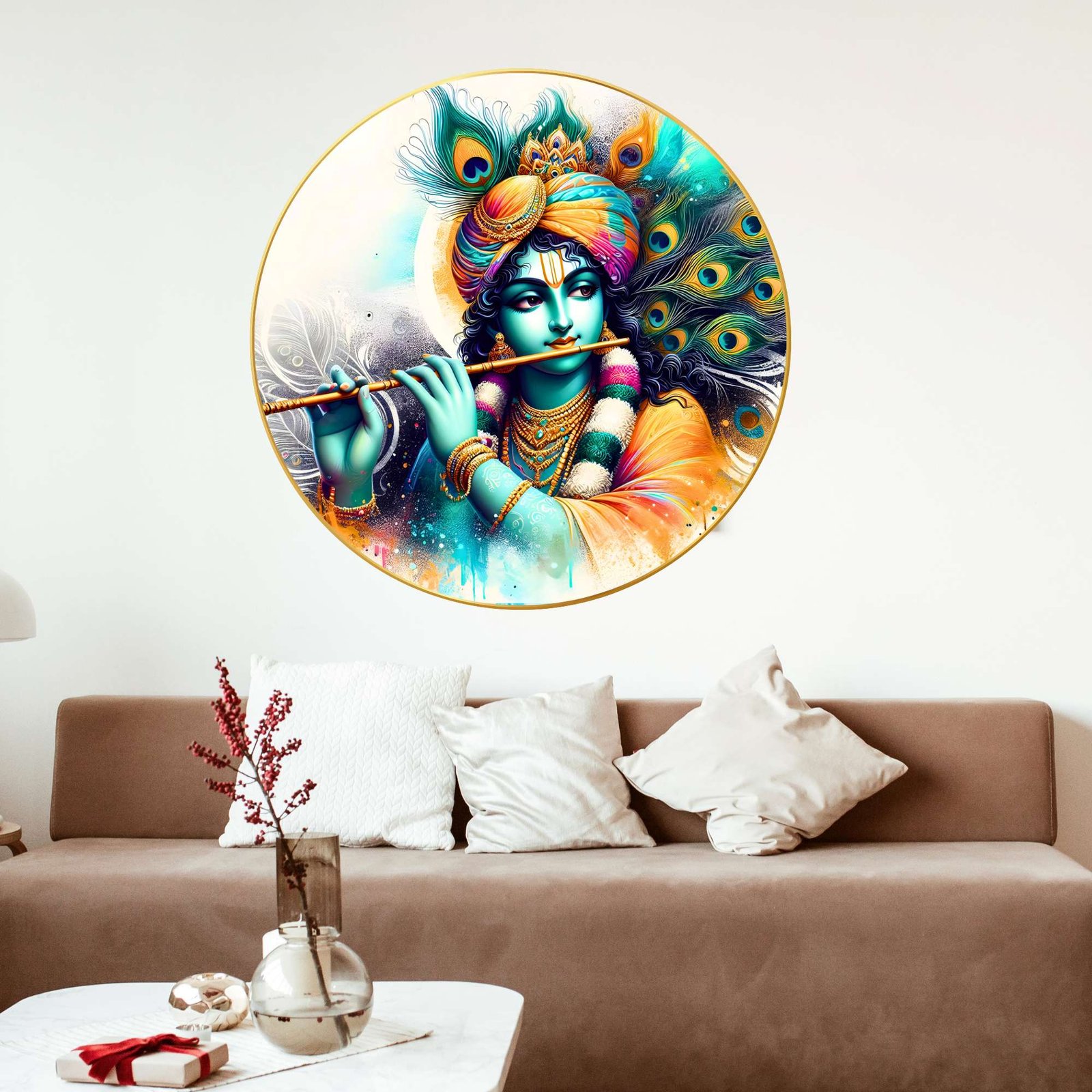 Wall Painting for Wall Decoration with Frame Sparkle Glossy Round Golden Framed Large Painting Office, Living Room, Bedroom, Home Decoration