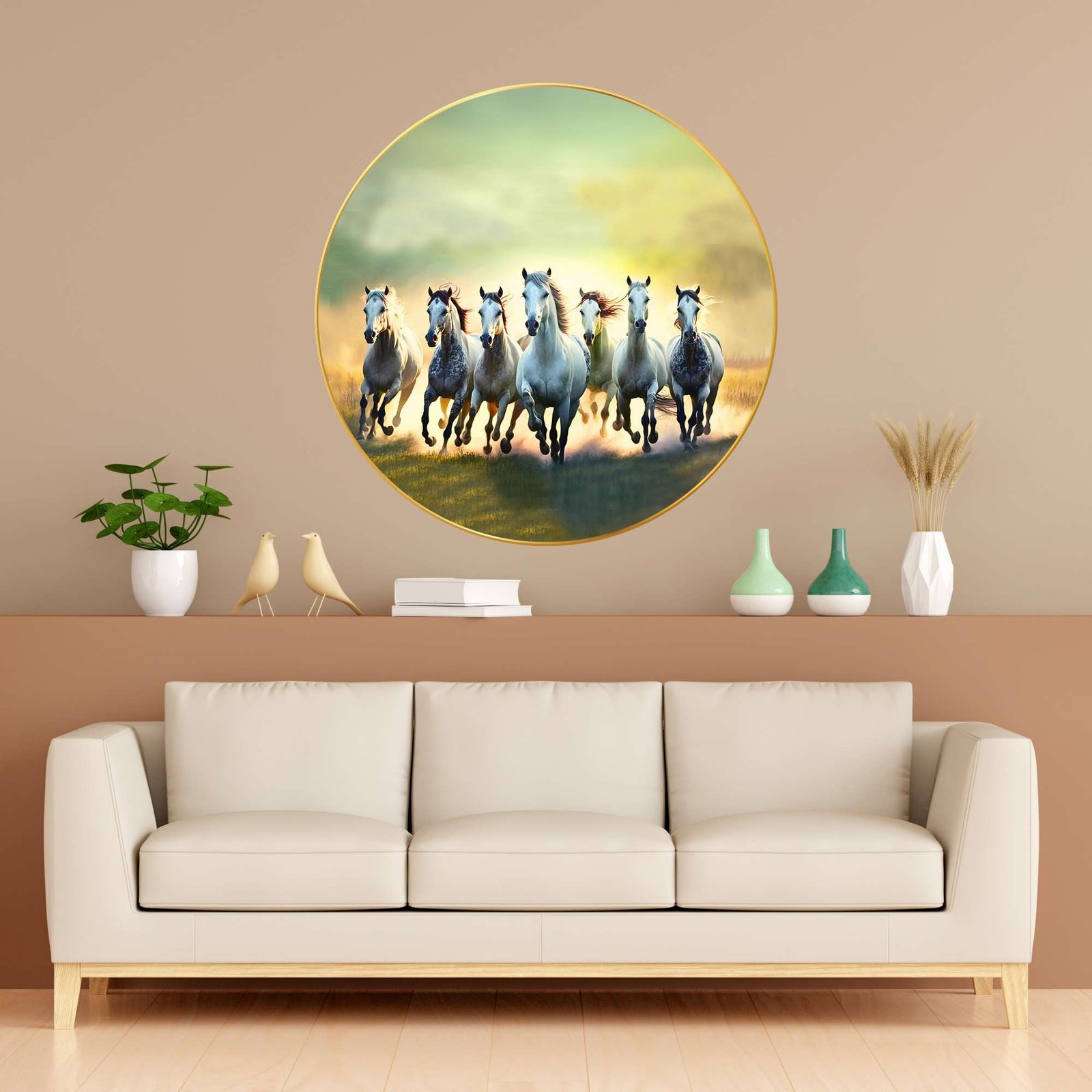 Wall Painting for Wall Decoration with Frame Sparkle Glossy Round Golden Framed Large Painting Office, Living Room, Bedroom, Home Decoration