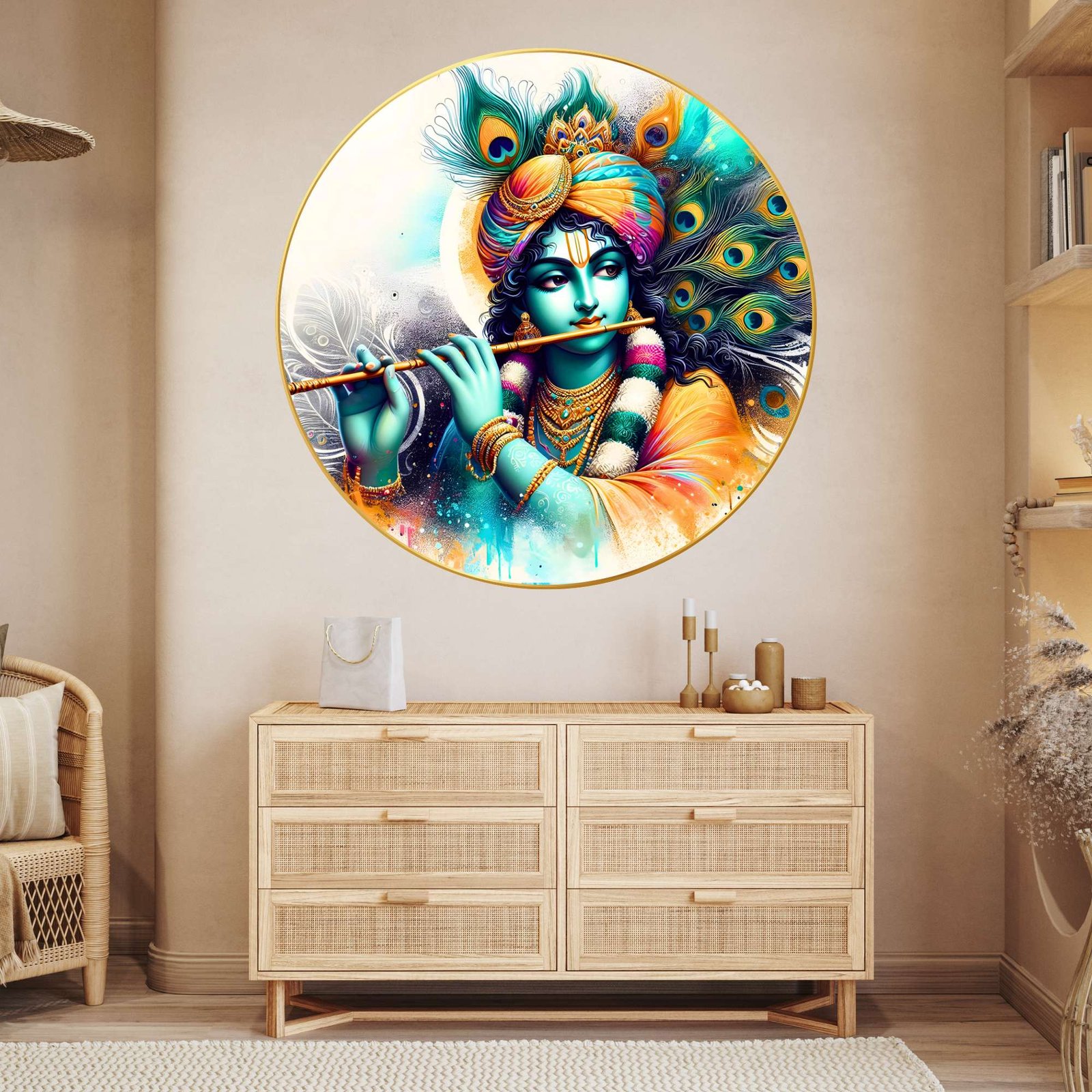 Wall Painting for Wall Decoration with Frame Sparkle Glossy Round Golden Framed Large Painting Office, Living Room, Bedroom, Home Decoration - Image 2