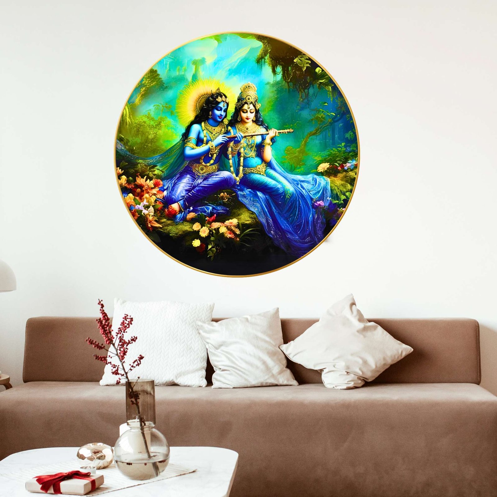 Wall Painting for Wall Decoration with Frame Sparkle Glossy Round Golden Framed Large Painting Office, Living Room, Bedroom, Home Decoration