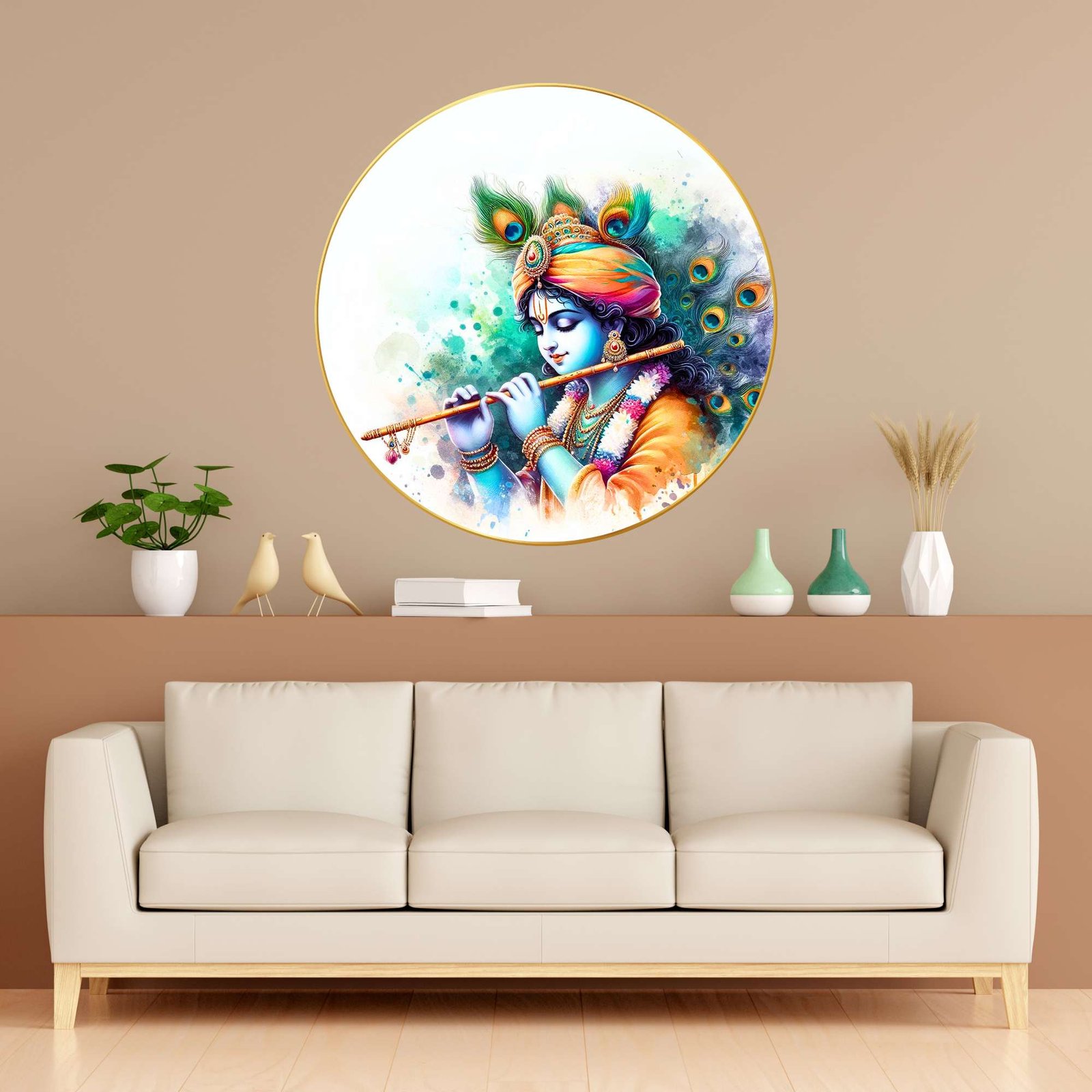 Wall Painting for Wall Decoration with Frame Sparkle Glossy Round Golden Framed Large Painting Office, Living Room, Bedroom, Home Decoration