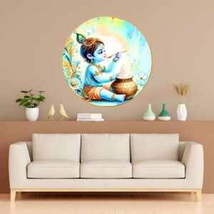 Wall Painting for Wall Decoration with Frame Sparkle Glossy Round Golden Framed Large Painting Office, Living Room, Bedroom, Home Decoration