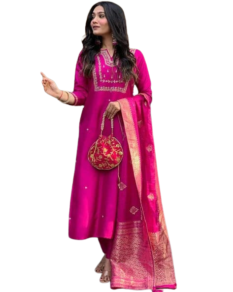 Embroidered Perfection ? Cotton Floral Dress with Stylish Prints (M)